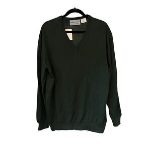 NWT, Rinaldo Giuliani Dark Green Merino Wool Blend V-Neck Sweater, Sz XL